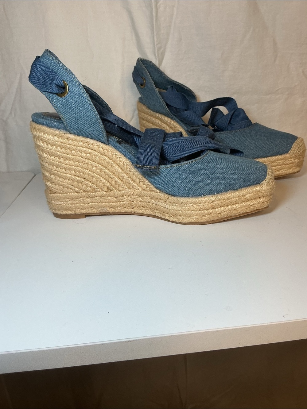 Denim Blue Wedge Espadrille Sandals - Women - Picture 7 of 12